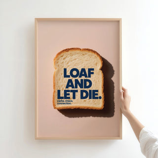 Graphic design of bread with bold text as a piece of quirky kitchen art.