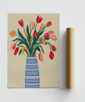 Floral Vase Art using Blue, Pink, Red, Beige, Green for entryway poster