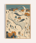 Snow Scene Wall Art with blue, orange, and beige for living room print