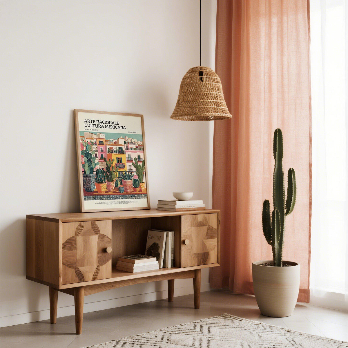 Lush cactus arrangement on a tiled terrace in Latin American Wall Art.