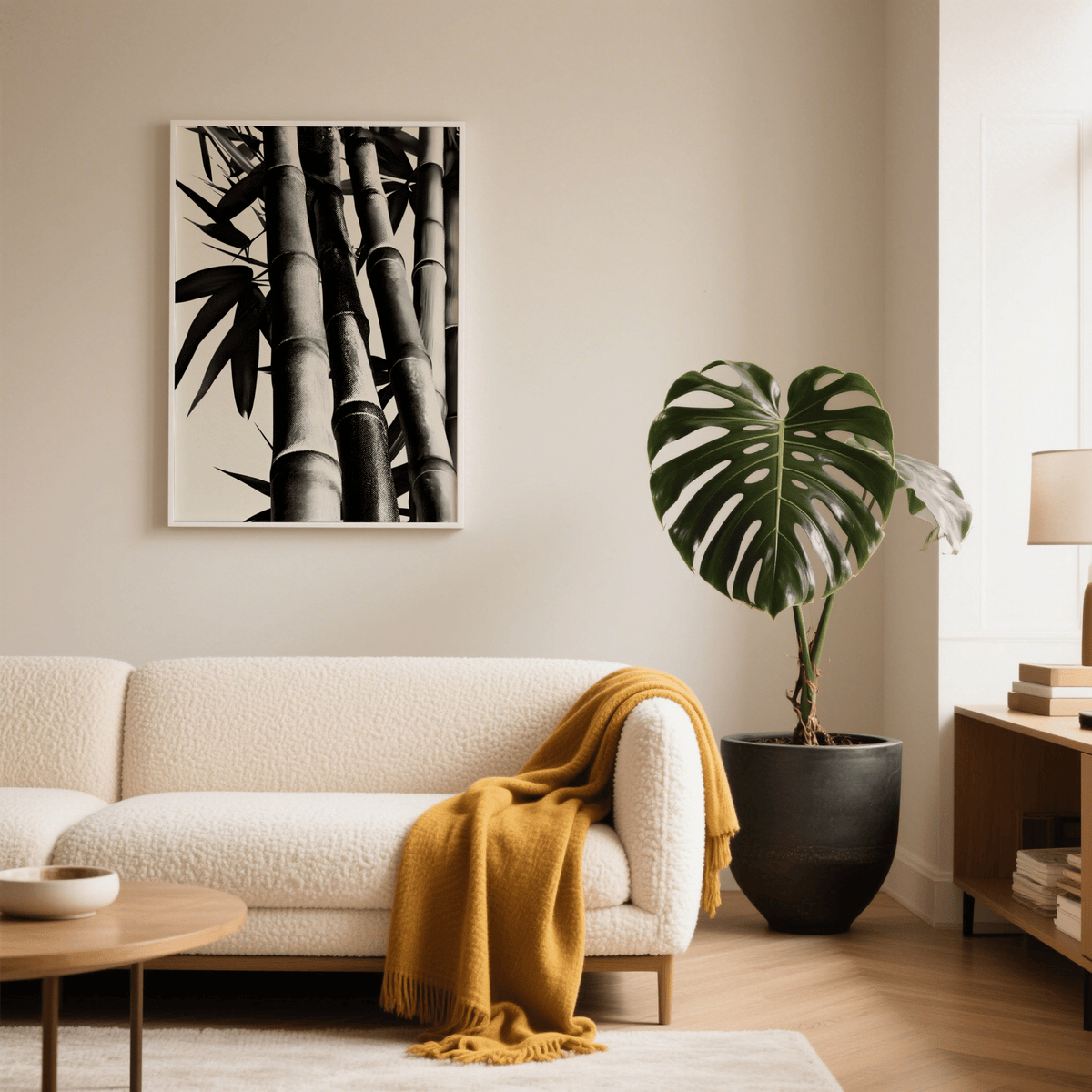 Minimalist Bamboo Black and White Print for bedroom, modern poster