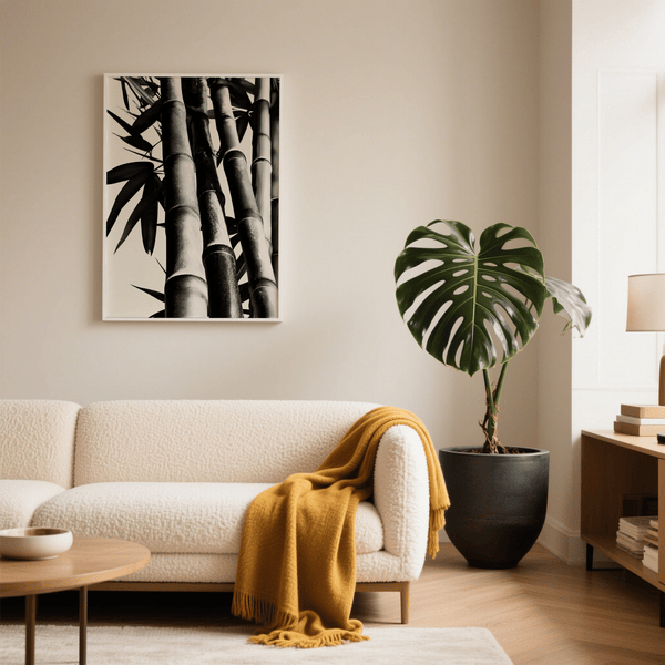 Minimalist Bamboo Black and White Print for bedroom, modern poster