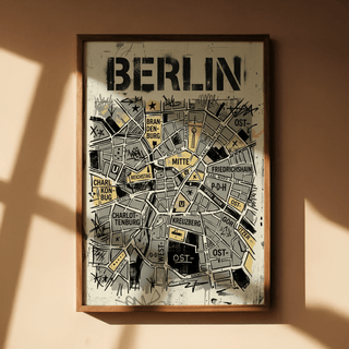 Typographic Berlin map print showing Charlottenburg and Friedrichshain areas