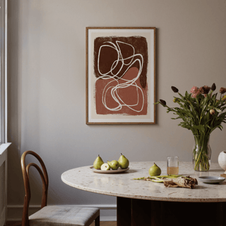 Modern abstract shapes wall art print with central overlapping contours and negative space margin