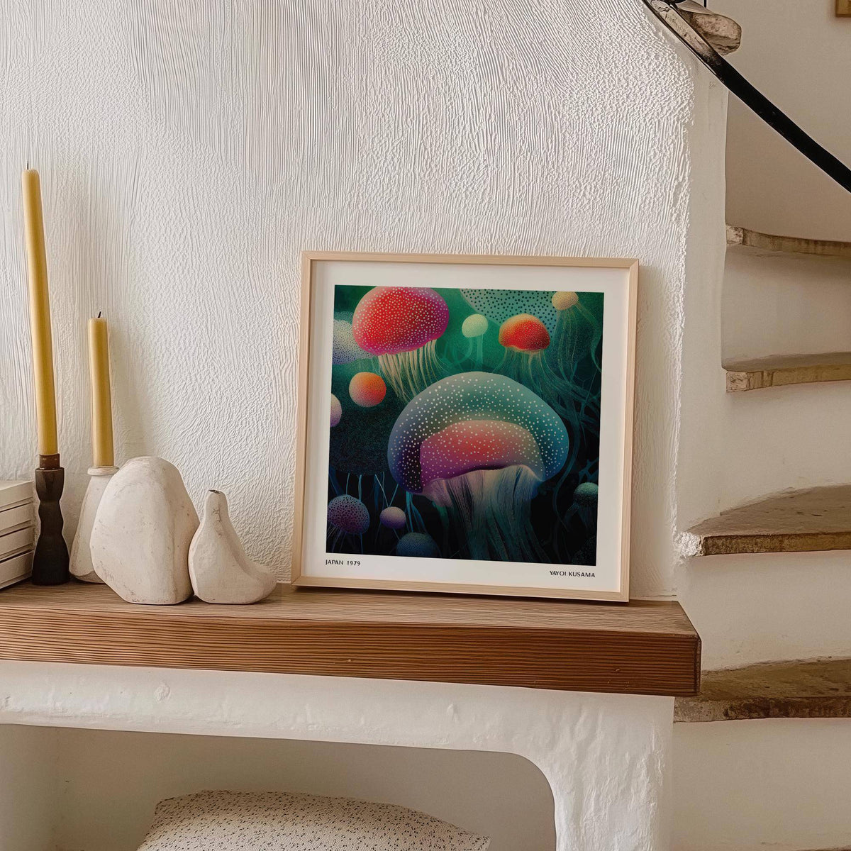 Calming teal and purple jellyfish ocean prints ideal for relaxation areas