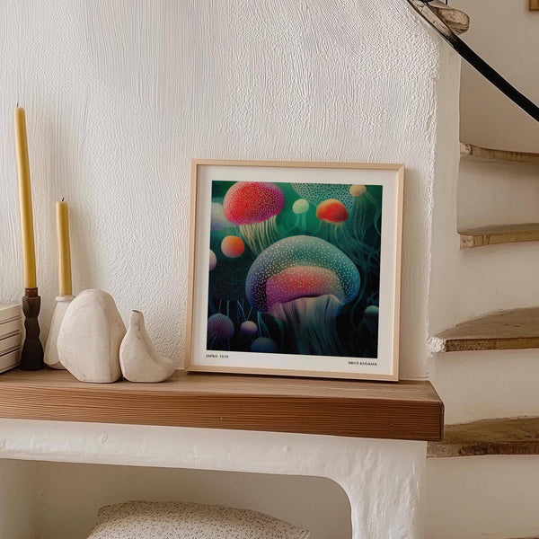 Calming teal and purple jellyfish ocean prints ideal for relaxation areas
