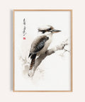 Watercolor Japanese Bird Art Kookaburra Print with Asian-inspired brush strokes