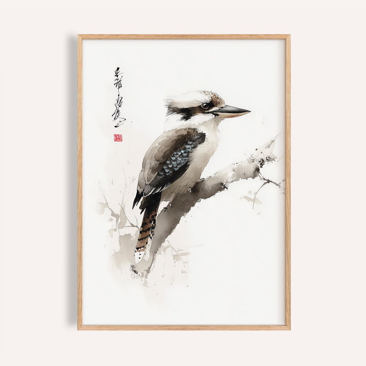 Watercolor Japanese Bird Art Kookaburra Print with Asian-inspired brush strokes