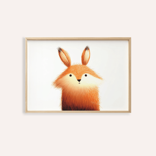 Framed print close-up of a cute fox poster with orange and cream minimalist illustration