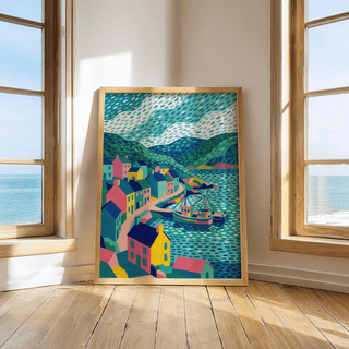 Colorful Coastal Art Print designed for modern nursery wall art in Blue and Green.