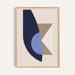 Curved arc and half-circle abstract poster with speckled triangle