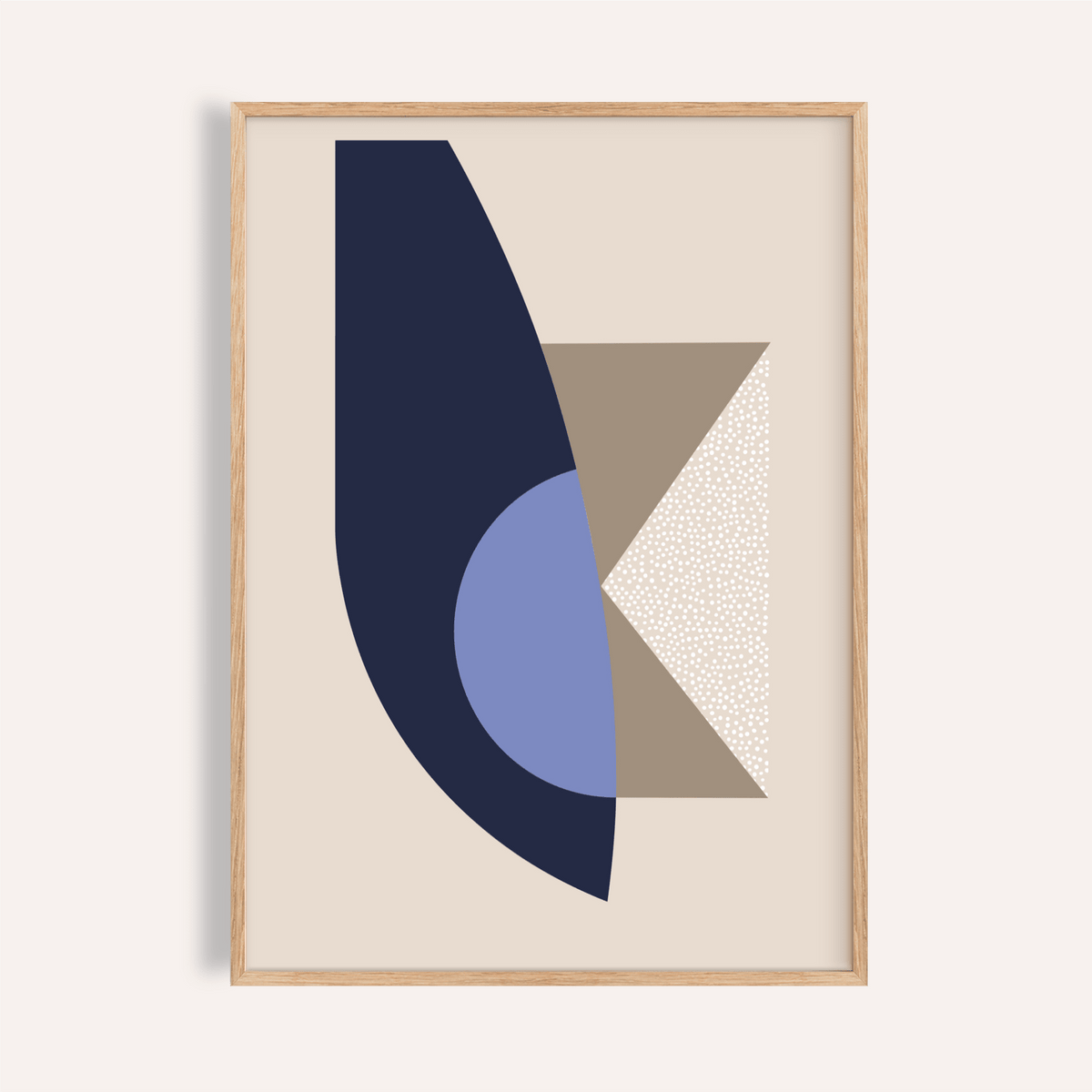 Curved arc and half-circle abstract poster with speckled triangle