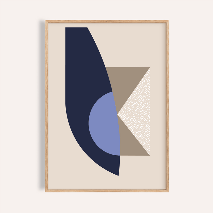 Curved arc and half-circle abstract poster with speckled triangle