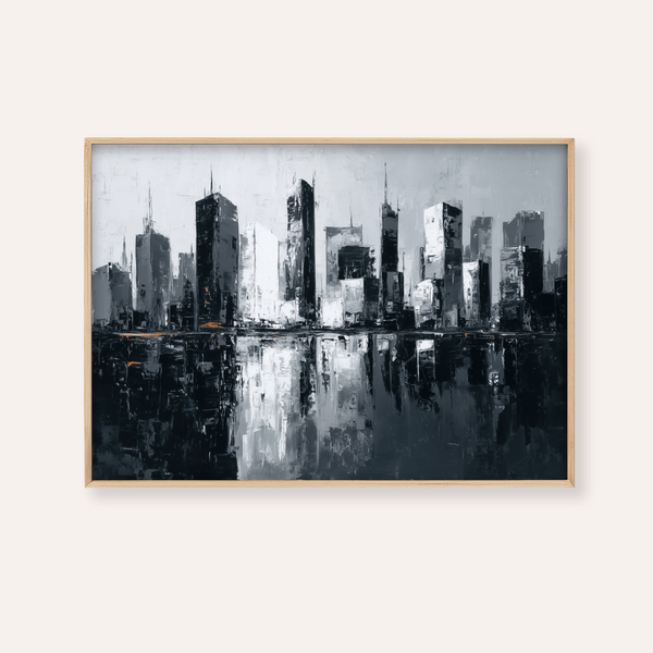 City Skylines Wall Art with Gray, Black, and White tones for living room print