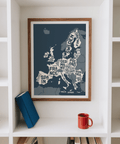 Europe Map Print showing blue, beige, and white perfect for classrooms