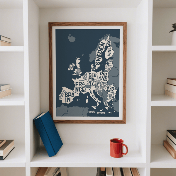 Europe Map Print showing blue, beige, and white perfect for classrooms