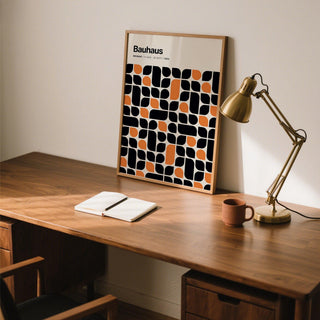 Geometric Bauhaus pattern print inspired by 1923 Weimar exhibition.