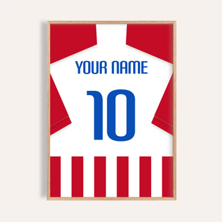 Centered Atletico Madrid Football Shirt Poster with YOUR NAME text and number 10 print