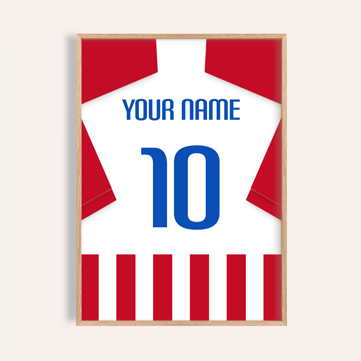 Centered Atletico Madrid Football Shirt Poster with YOUR NAME text and number 10 print
