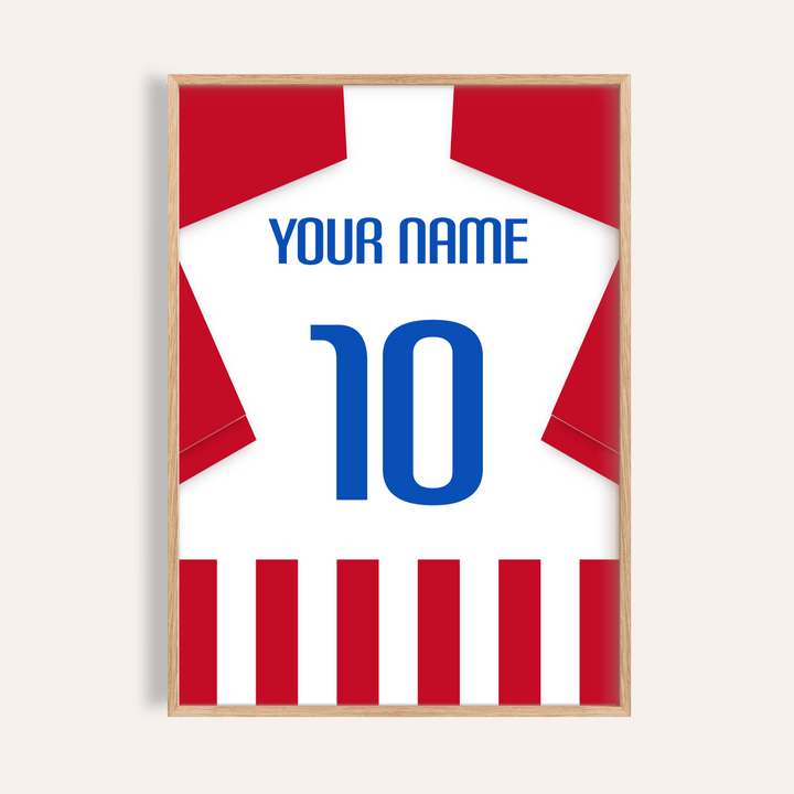Centered Atletico Madrid Football Shirt Poster with YOUR NAME text and number 10 print