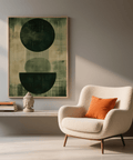 Green Wabi Sabi Print abstract wall art, main colors Green and Beige, dining room