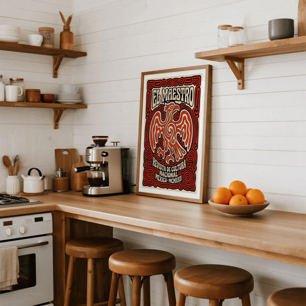 Depicting vintage-style eagle motif poster print with El Maestro typography