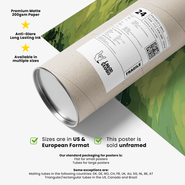 Course map style golf wall art print with central putting green and shoreline-like water edge