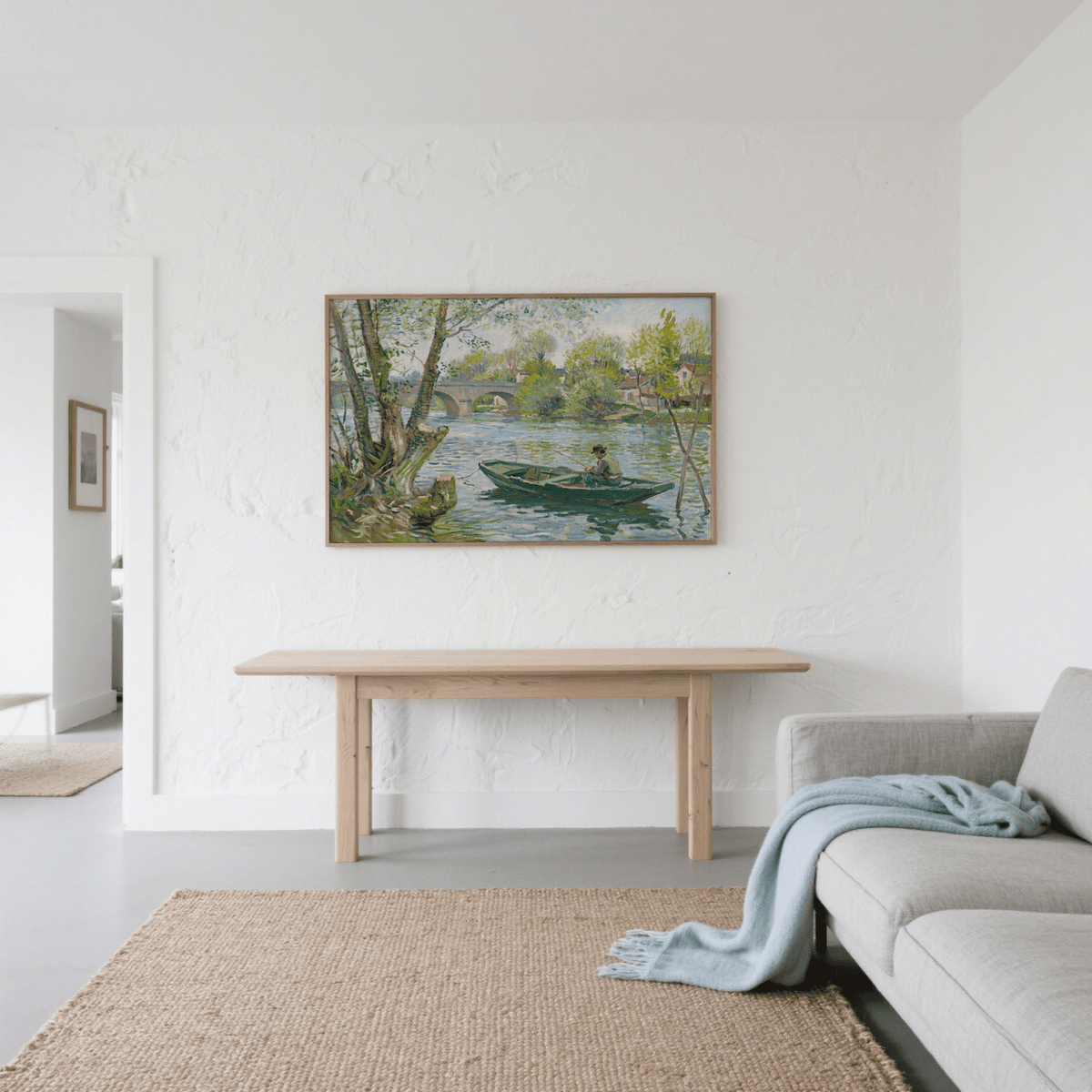 Fishing Boat Art Print featuring a river scene for office wall art