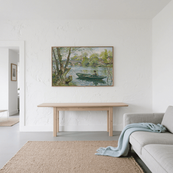 Fishing Boat Art Print featuring a river scene for office wall art