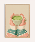 Matcha Tea Art Print wall art with green beige tones for kitchen decor