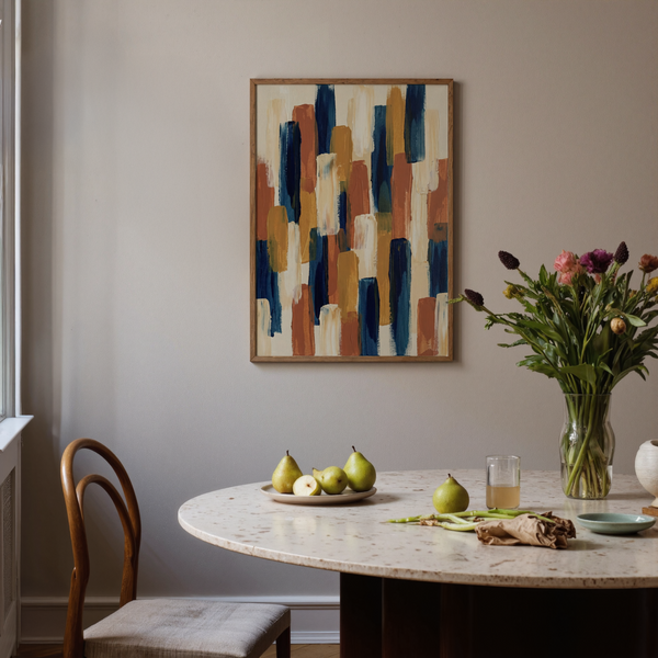 Abstract Color Blocks wall art, Blue, Orange, Beige, Brown, ideal for study room