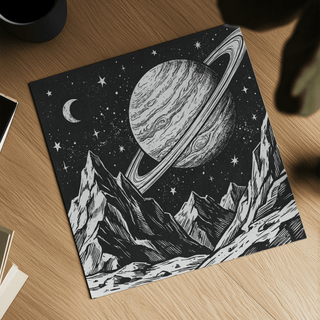 Mountain Space Poster, Black and White design for modern bedroom wall art