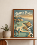 Torrey Pines Golf Wall Art landscape featuring curved fairway and flag