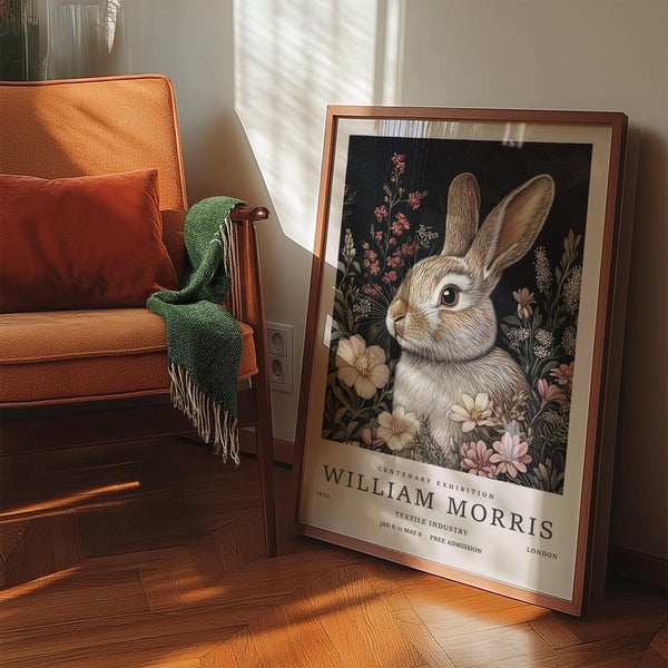 Detailed vintage rabbit art showing a realistic bunny in a romantic floral scene.