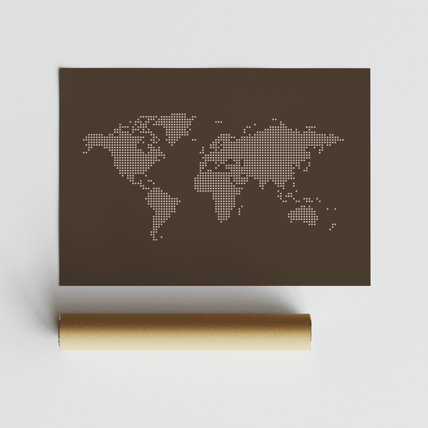 World Map Poster wall art, Brown and Beige, suitable for entryway