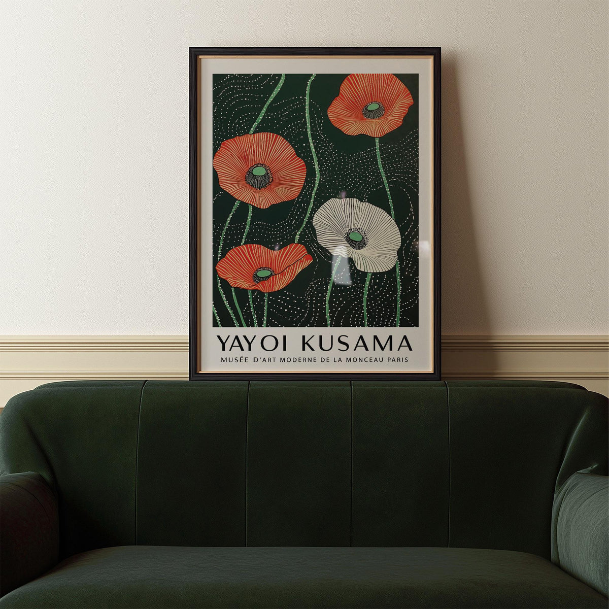 Contemporary Extra Large Floral Wall Art with flowing dotted background.