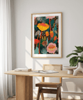 Colorful Wall Art poster with Orange botanicals for nursery décor