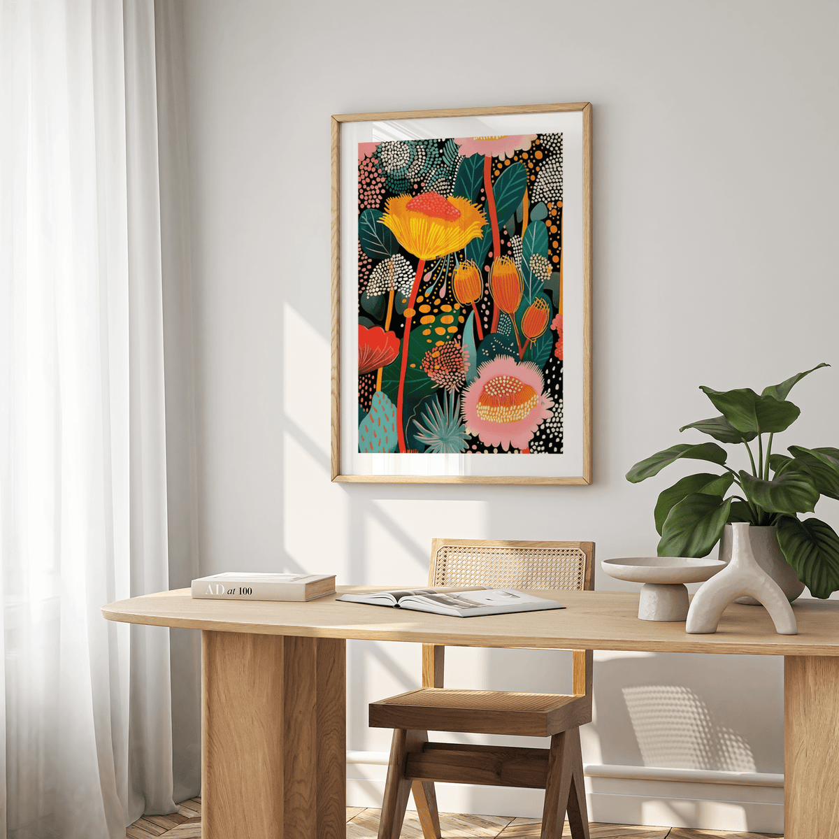 Colorful Wall Art poster with Orange botanicals for nursery décor