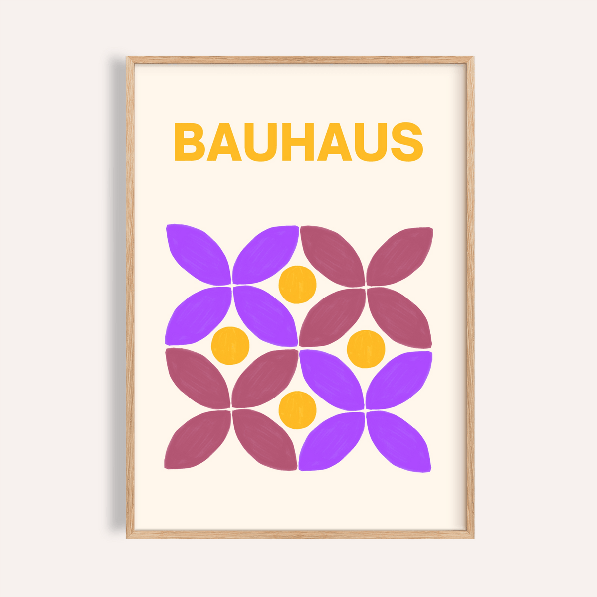 Floral Shape Art print in Brown, Purple, and Yellow for living room wall art