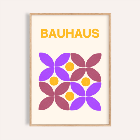 Floral Shape Art print in Brown, Purple, and Yellow for living room wall art