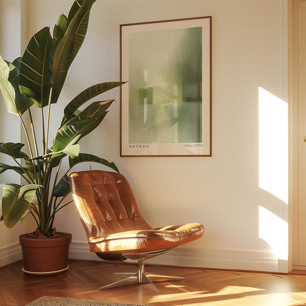 Contemporary green abstract wall art with layered sage and forest hues.