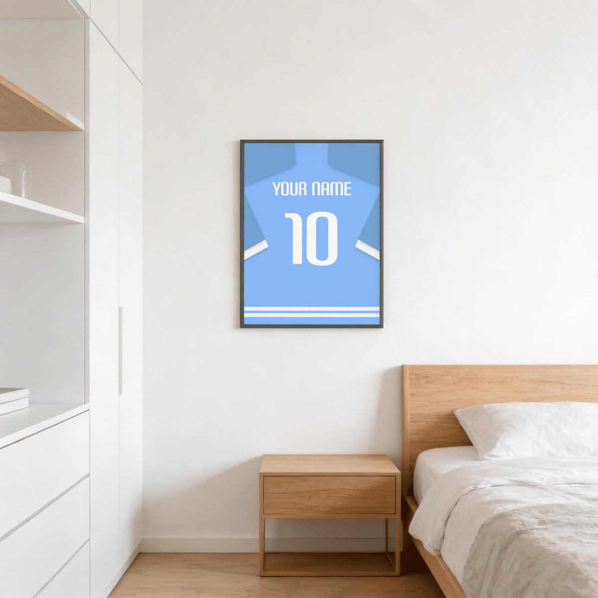 Front view of Lazio Football Shirt Poster print in blue and white palette