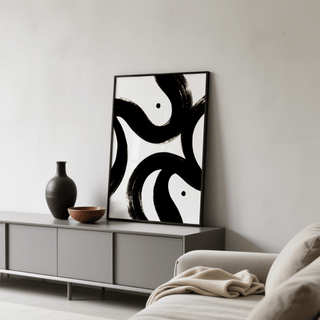 Chic black and white posters with minimalist composition for entryway, White, wall art