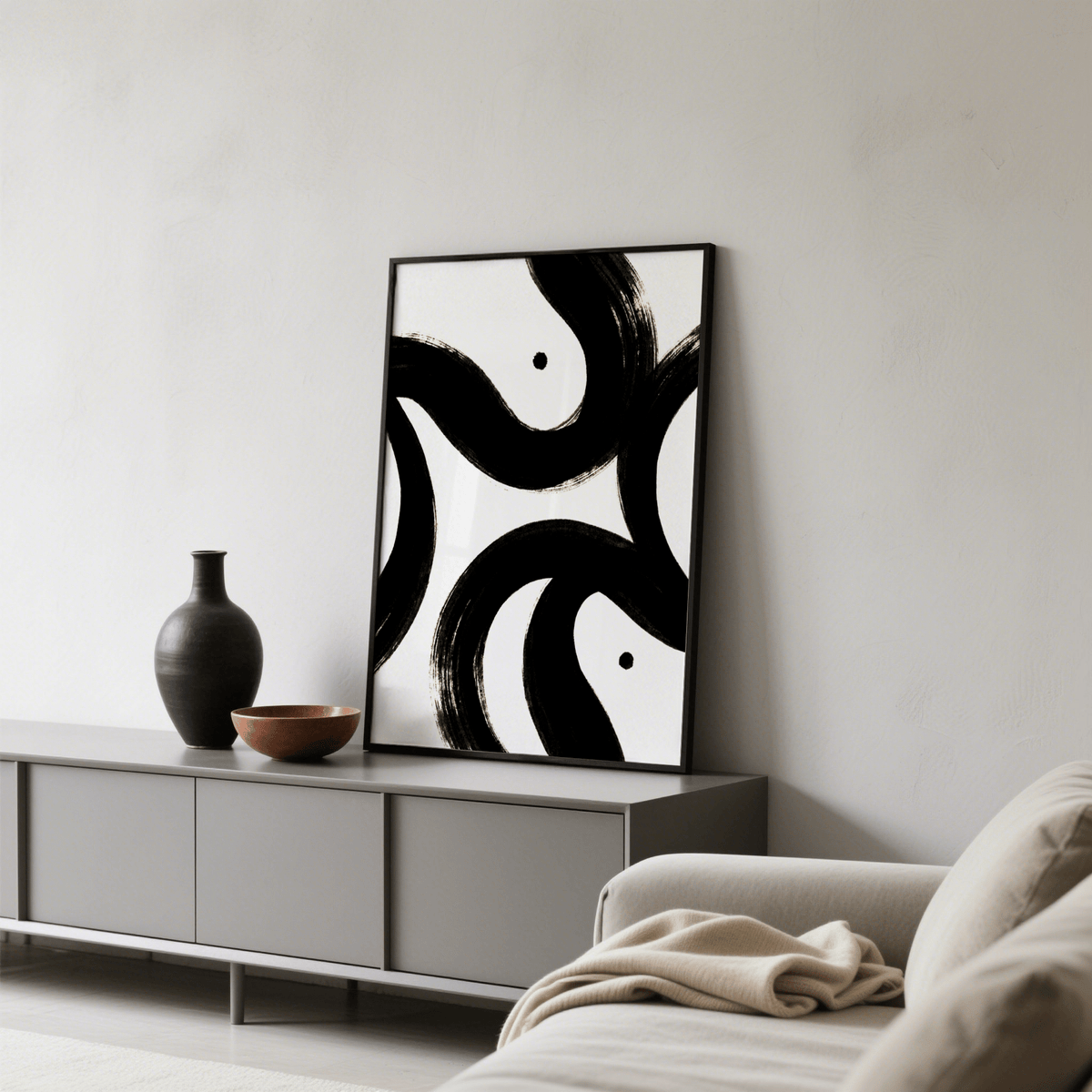 Chic black and white posters with minimalist composition for entryway, White, wall art