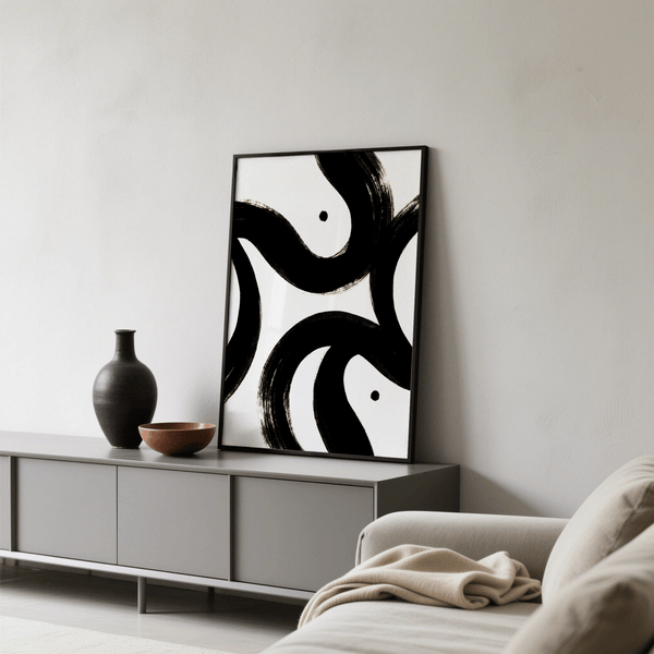 Chic black and white posters with minimalist composition for entryway, White, wall art