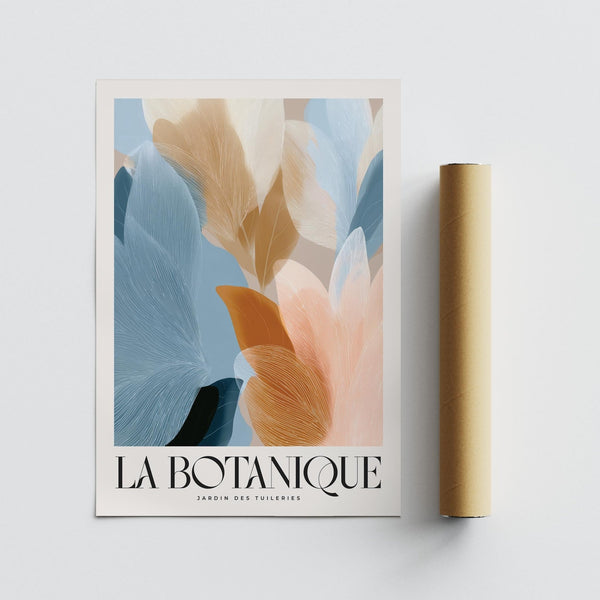 Blue pink wall art featuring blush and deep navy foliage