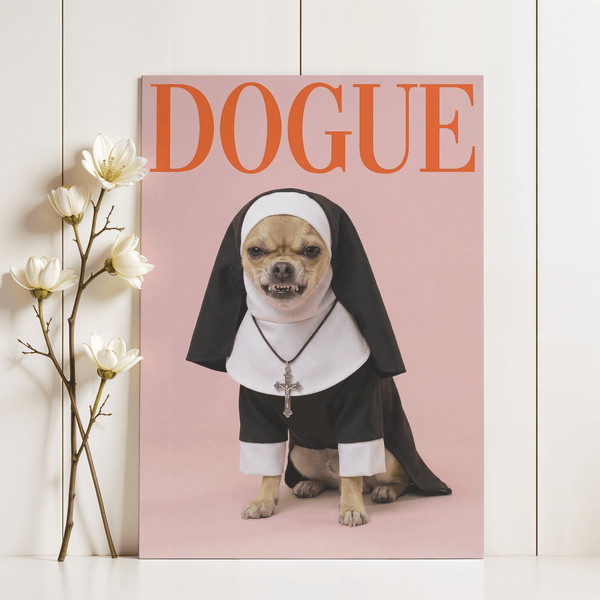 Chihuahua Nun Costume Art wall art on Pink background for creative spaces