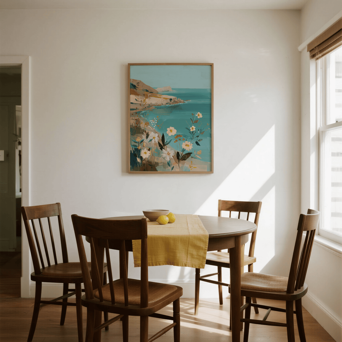 Brown and Blue tones Floral Coast Print for hallway art print