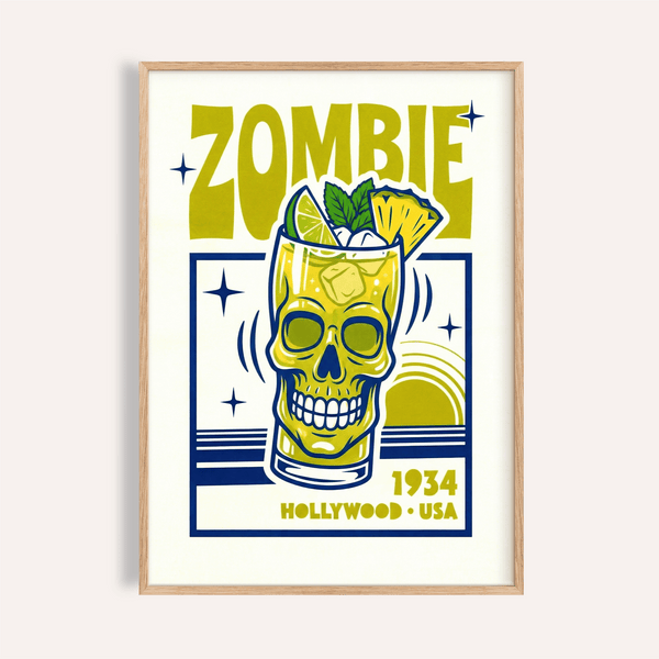 Zombie Cocktail Art Print with green and blue for a home bar wall art