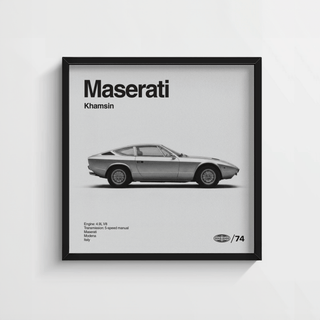 Automotive themed Maserati Khamsin Poster with Gray colors for study room print
